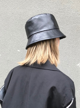 Winter Autumn Solid Black Soft PU Leather Bucket Cap Retro L