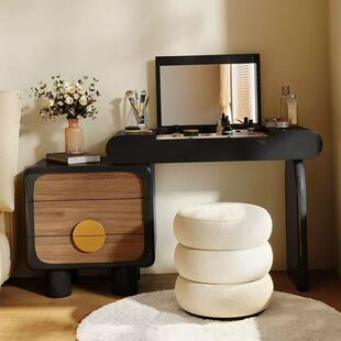 实木梳妆台斗柜一体轻奢感主卧简约化妆台黑色小型翻盖化妆桌