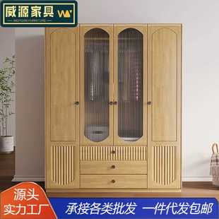 北欧实木衣柜家用单门多门组合带玻璃带抽屉大橱现代简约卧室柜子