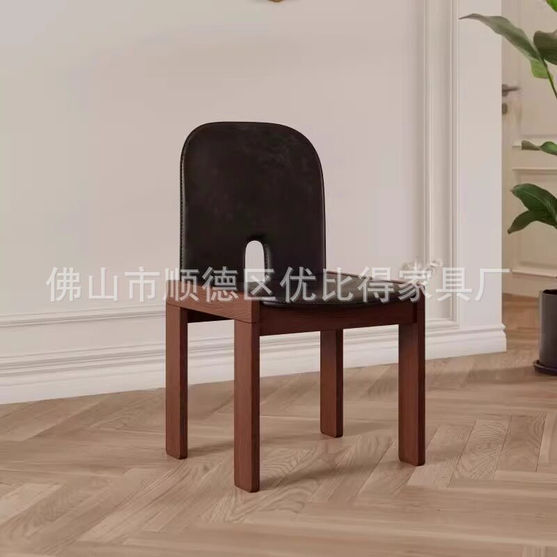 中古复古风法式餐椅木椅子靠背椅实木白蜡木油蜡皮设计师个性餐椅