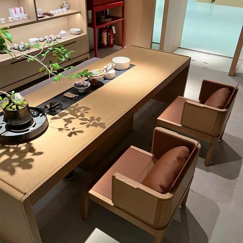 新中式实木茶桌高端原木色茶台茶室办公室2026新款胡桃木泡茶桌图片