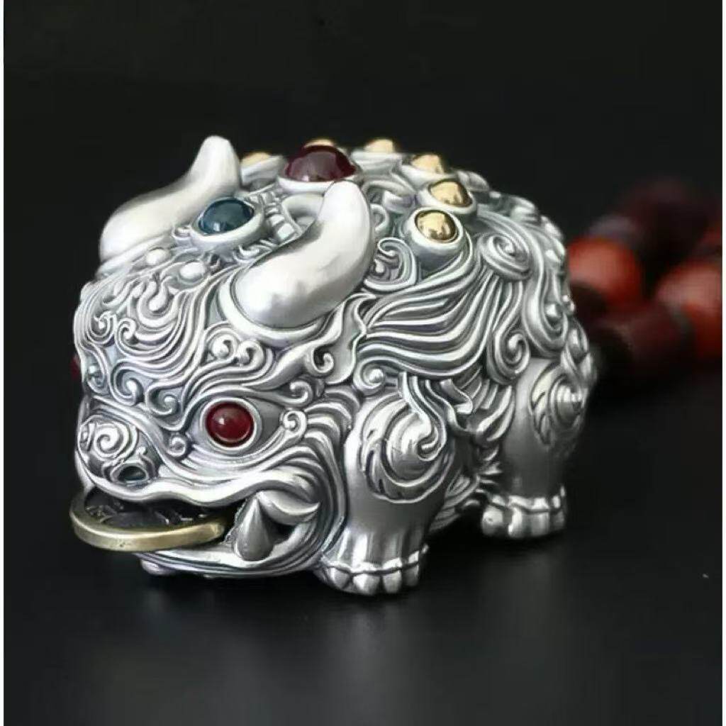 时尚精致双面貔貅手把件个性创意镀银招财金蟾貔貅男随身钥匙