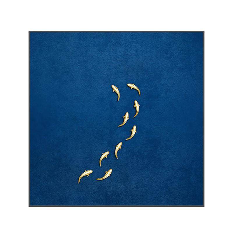 新中式正方形装饰画蓝色鱼图抽象极简客厅入户玄关背景墙壁挂画,家居饰品,现代装饰画,淘宝优惠券,粉丝福利购,淘宝优惠卷