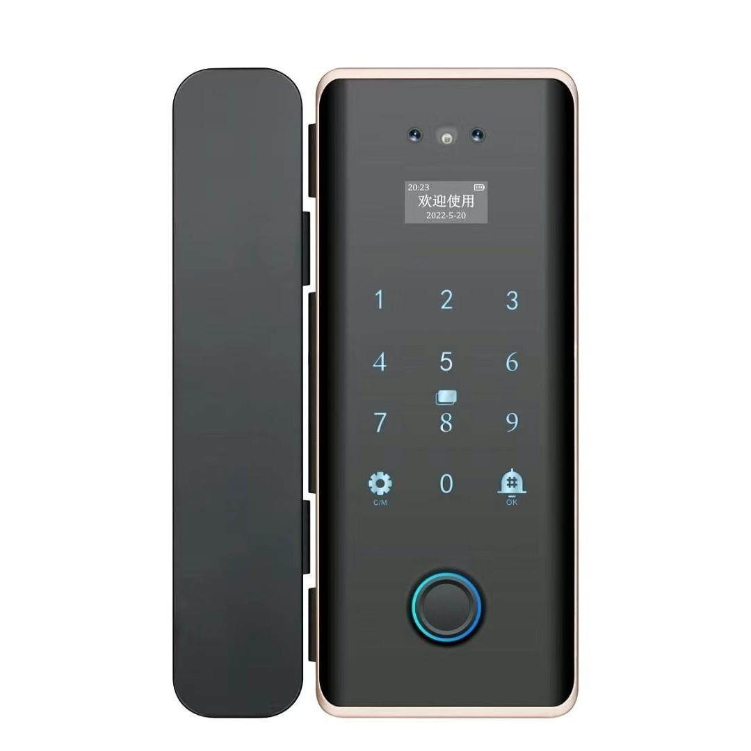 3D人脸识别智能玻璃门锁免开孔单双开门指纹密码锁涂鸦WiFi远程