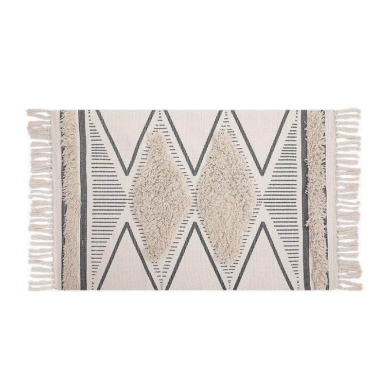 北欧风亚麻地毯家居客厅飘窗卧室床边棉线编织款流苏毯子拍照道具,居家布艺,家用脚垫,淘宝优惠券,粉丝福利购,淘宝优惠卷