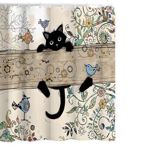 爆款3D数码浴帘小猫洗澡浴室干湿分离涤纶带挂钩隔离帘