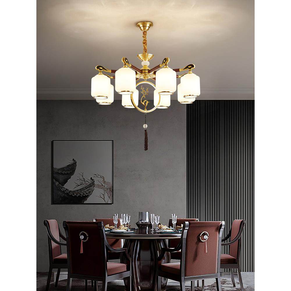 朝下全铜新中式客厅吊灯大气中国风2023新款广东中山餐厅别墅灯具