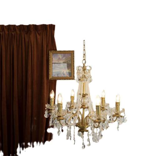 法式复古全铜水晶珍珠吊灯2023年新款浪漫水晶蜡烛灯餐厅卧室吊灯