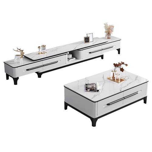 可伸缩意式轻奢岩板茶几电视柜组合现代简约实木小户型客厅落地柜