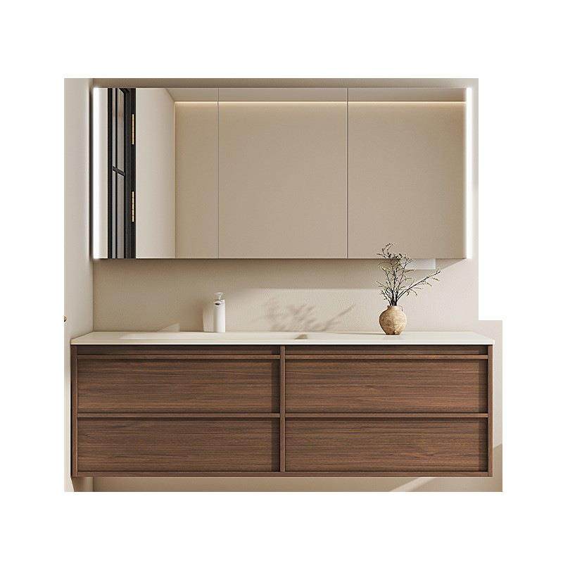 中古风岩板热弯一体盆胡桃木色浴室柜组合卫生间洗漱台洗脸手盆柜,家装主材,浴室柜,淘宝优惠券,粉丝福利购,淘宝优惠卷