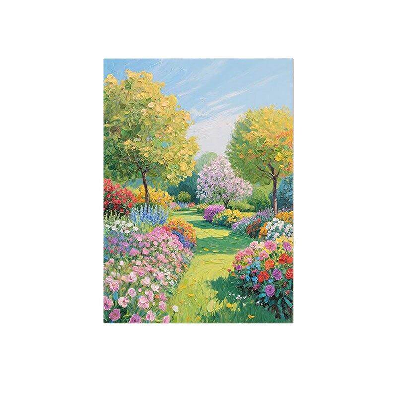 纯手绘油画莫奈花园客厅装饰画法式奶油风级感肌理入户玄关挂画
