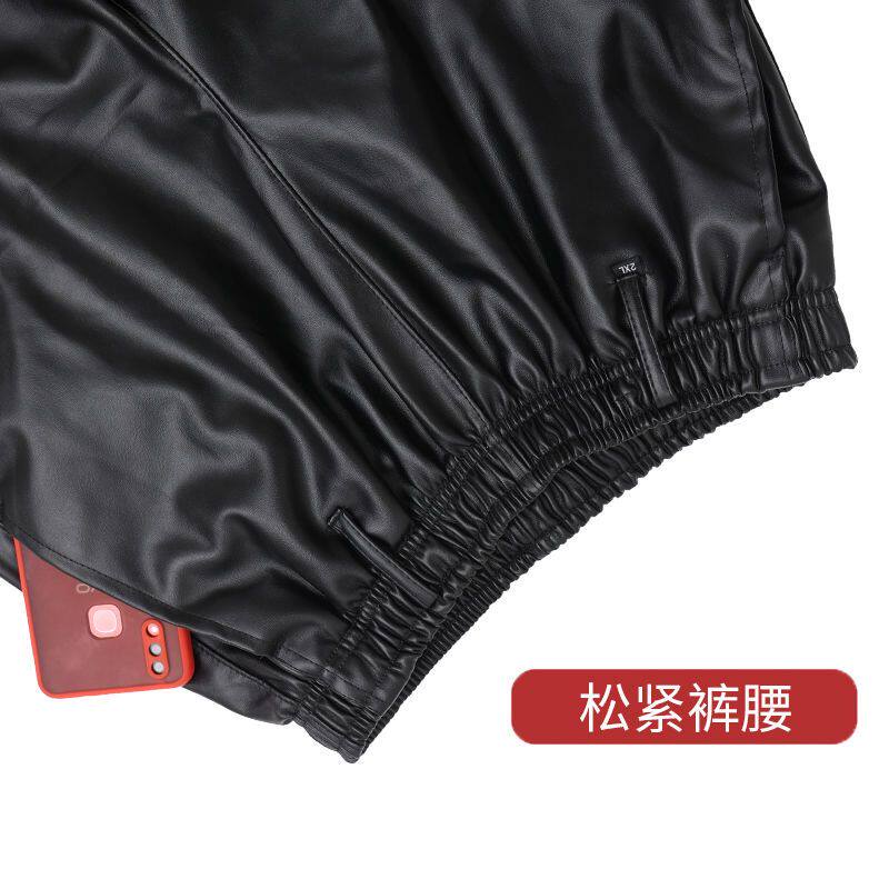 皮衣男单款春秋工作服连帽防油防水干活穿代驾骑行皮衣皮裤套装男