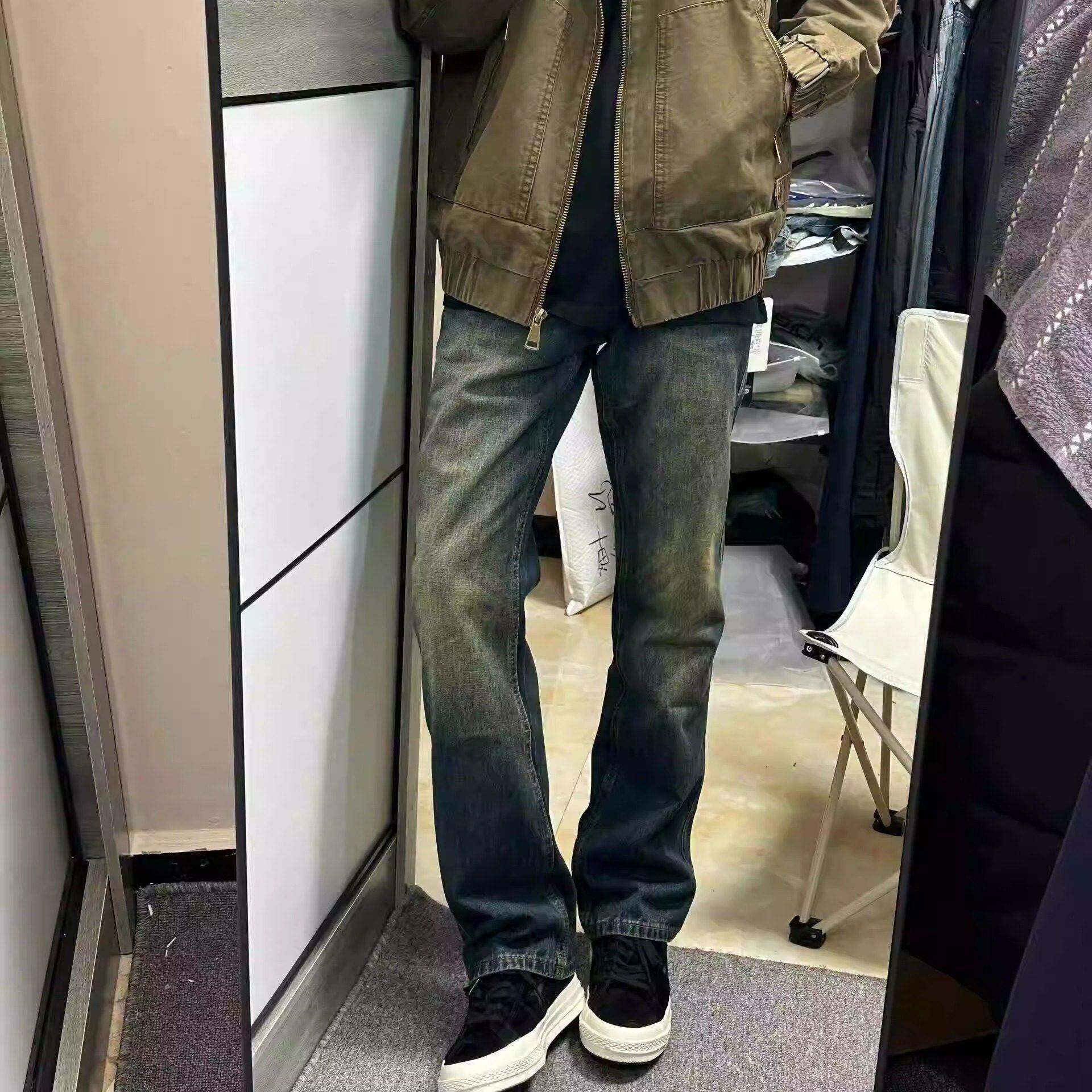 覆古深色修身牛仔裤男窄版裤子瘦身简约做旧水洗款显瘦百搭男女潮