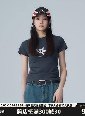 HeartBoon哈特蹦夏甜辣妹运动T恤修身微弹印花女短袖体恤潮牌美式