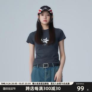 HeartBoon哈特蹦夏甜辣妹运动T恤修身微弹印花女短袖体恤潮牌美式