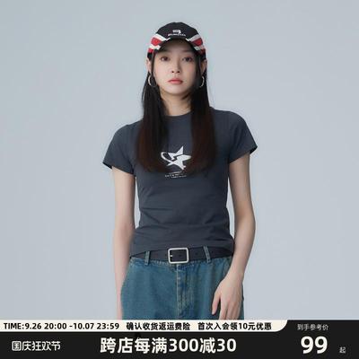 HeartBoon哈特蹦夏甜辣妹运动T恤修身微弹印花女短袖体恤潮牌美式