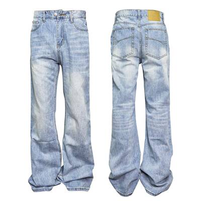 Down Minority cleanfit 小众设计浅色波纹牛仔裤冰川蓝美式长裤