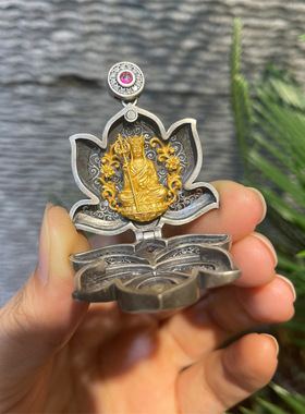 XL1104新款地藏王花开见佛男女款花丝镶嵌镂空花纹毛衣链挂件吊坠