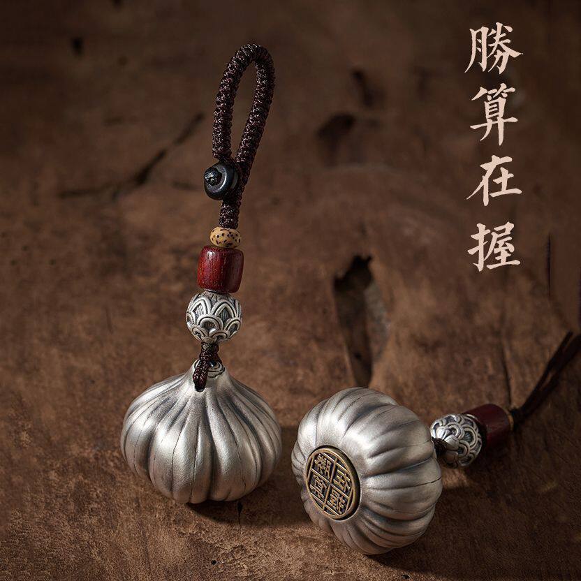 国风胜算在握吊坠泰银手把件蒜头钥匙扣项坠挂件蒜头可转动男女士
