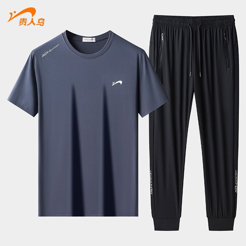 速发爸爸爸夏装爸装夏季套装运动男士t恤中衣男装年服