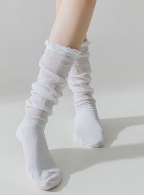 灰色堆堆袜子女春秋款中筒纯棉纱线无骨长筒miu系小腿袜2024新款