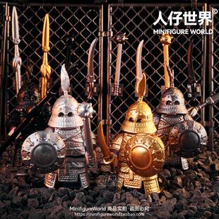 中世纪铁浮屠古代骑士兵人战马铠甲军事第三方积木人仔拼装玩具