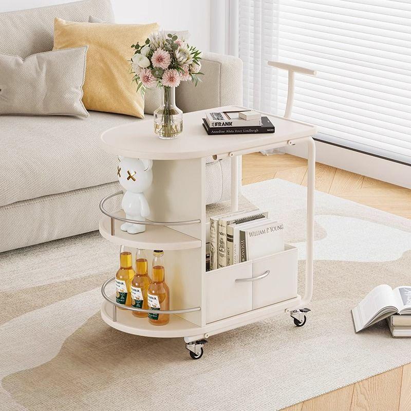 沙发小边几可移动奶油风客厅小推车茶几置物架带轮床头桌子侧边柜