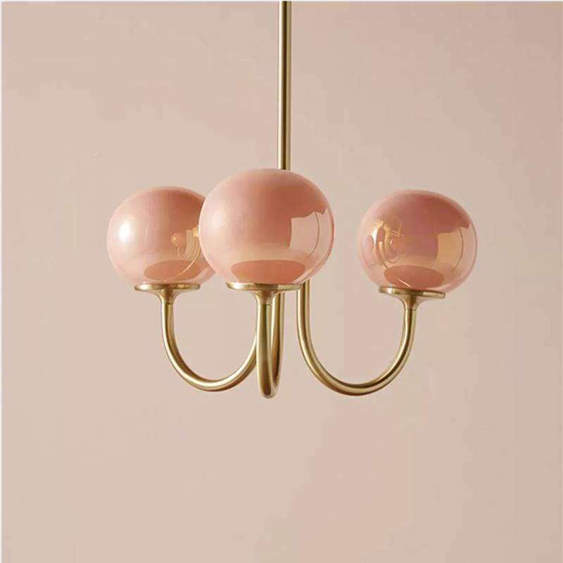 奶法式油风D10261中古吊包豪斯创意个性客厅卧室灯奶油灯风粉色玻