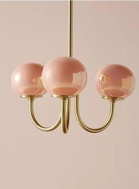 奶法式油风D10261中古吊包豪斯创意个性客厅卧室灯奶油灯风粉色玻