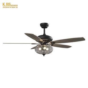 欧式 豪华五叶水晶风扇灯E26三色变频客厅吊扇灯工厂110V定制拉绳