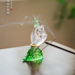 心缘堂琉璃佛手观音四十二手禅意香插香座贴金佛具家居摆件饰品