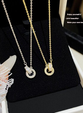 韩版双环圆形钛钢项链配饰女新款小众设计日常百搭网红爆款锁骨链