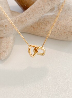 日韩极简钛钢爱心双扣项链