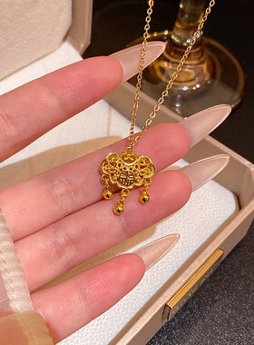 新中式复古平安锁吊坠钛钢项链女轻奢气质高级感锁骨链颈链配饰品