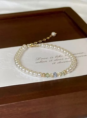 水晶钻珍珠手链女潮轻奢小众设计ins夏天清新甜美高级感戒指手串