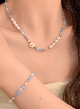 新款手串多巴胺彩色花朵珍珠项链女手链轻奢气质小香风锁骨链颈链