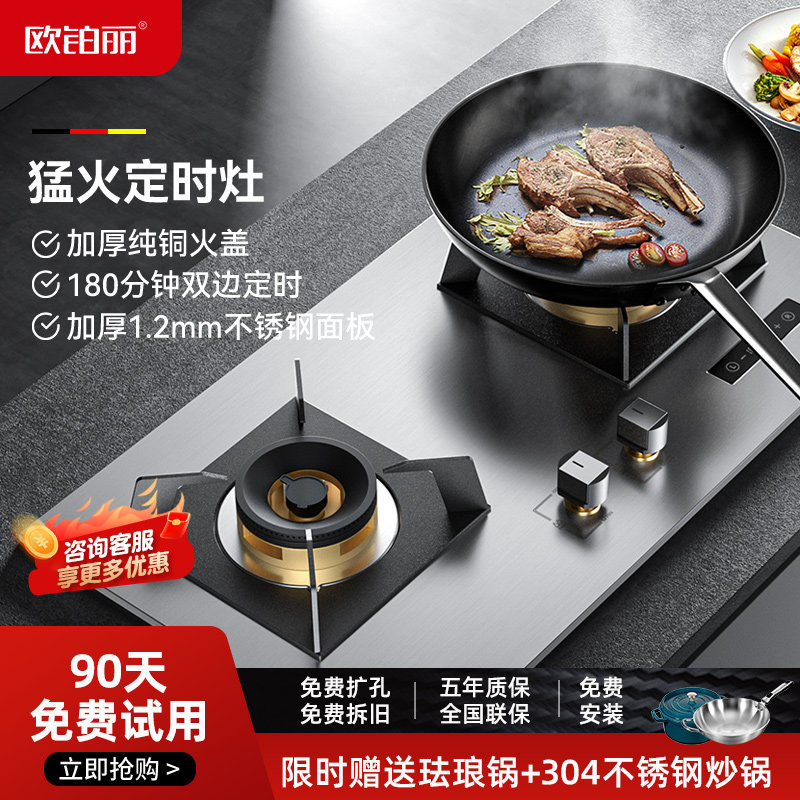 欧铂丽煤气灶双灶家用燃气灶一级能效炉具家用不锈钢大火力两用灶