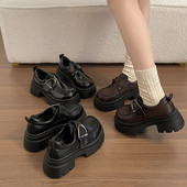 女2026年春季 新款 一脚蹬气质乐福鞋 英伦风厚底小皮鞋 通勤增高单鞋