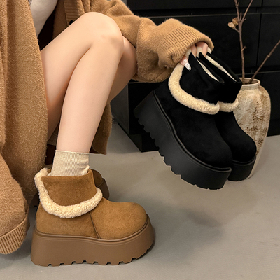 厚底增高短靴女2025冬季新款爆款加绒保暖雪地靴小个子毛茸茸靴子