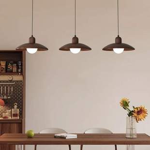 中古侘寂风餐厅吊灯胡桃木色简约个性艺术飞盘3头餐桌吧台小吊灯