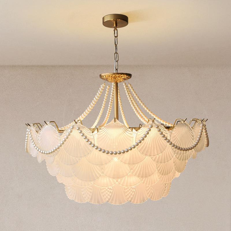 法式吊灯轻奢田园复古客厅灯简约现代装饰珍珠贝壳主卧室餐厅吊灯