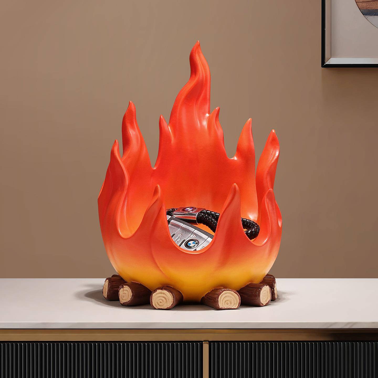 卡西法火焰装饰品入户玄关收纳钥匙收纳托盘柴火摆件乔迁新居礼物