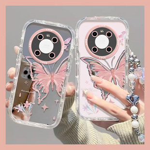 防摔网红时尚 TDtechm40镜头全包爆款 潮流ins风粉色春日蝴蝶 镜面保护套高级感女款 适用华为鼎桥m40手机壳新款