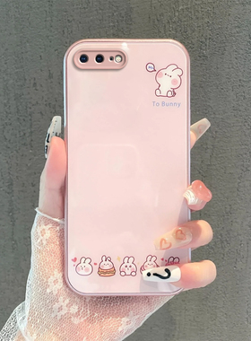 适用苹果6/7/8plus手机壳女款iPhonexr新款玻璃苹果15/14/1312/11promax卡通xs全包防摔6s可爱小兔子7p情侣i8
