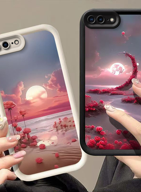 适用苹果6/7/8plus手机壳女玫瑰iPhonexr新款软硅胶1615/14/1312/11promax高级感xs全包防摔6s7p网红月亮花海