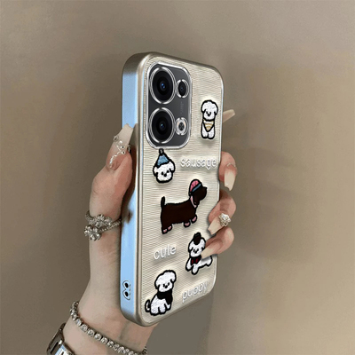 适用opporeno13/12pro手机壳reno10男女11新款reno7全包防摔reno8/9pro+reno6/5k电镀银reno4se卡通可爱小狗