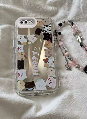 适用苹果6/7/8plus手机壳女款iPhonexr新款镜面苹果15/14/1312/11promax高级xs全包防摔6s可爱7p卡通i8边框猫