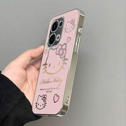 适用opporeno13/12pro手机壳reno10女11新款reno7全包防摔reno8/9pro+reno6/5k电镀银reno4se透明2z粉色kt猫