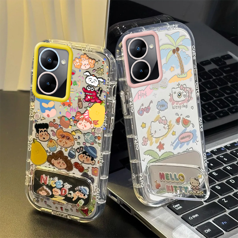 适用真我V30手机壳realmeV30t保护套RMX3619新款V3O可爱Realme镜面OPPORealme全包OPPOV防摔OPPO男女小新kt猫