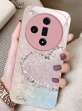 适用oppofindx8手机壳x7ultra新款opofindx6pro玻璃findx3全包防摔findx5pro高级感少女爱心闪钻潮带挂绳por